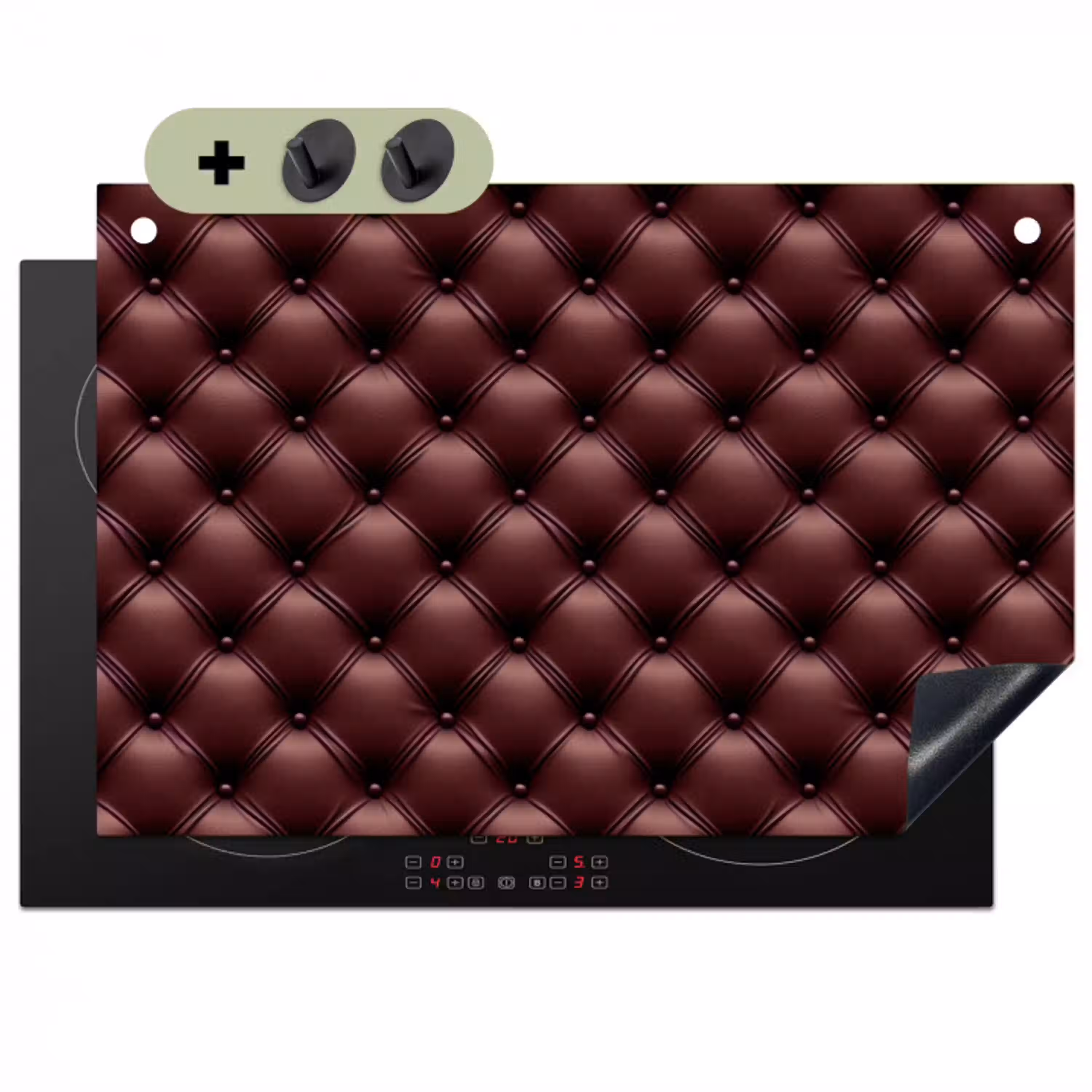 Leer - Patroon - Bordeaux Inductie beschemer met haakjes klein 777 -3d