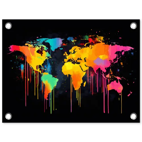 Wereldkaart - Verf - Kleurrijk - Graffiti - Wereld tuinposter los doek klein -3d