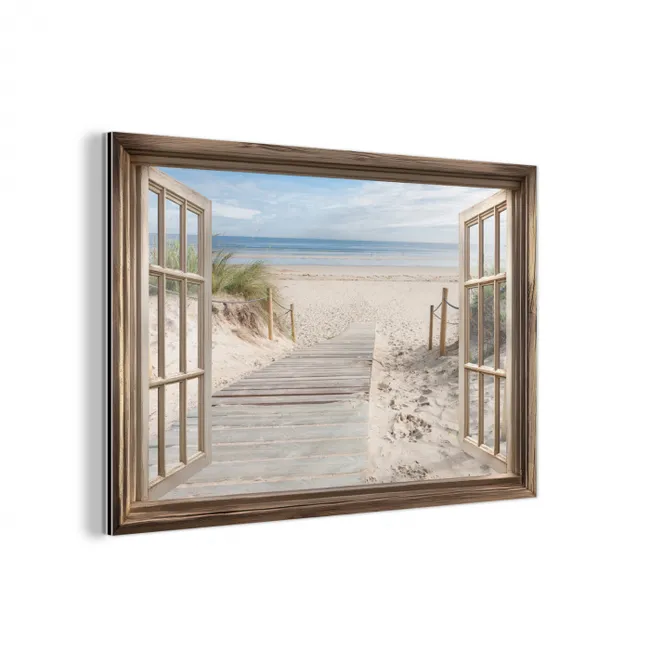 Doorkijk - Strand - Duinen - Pad - Landschap aluminium wit klein -3d