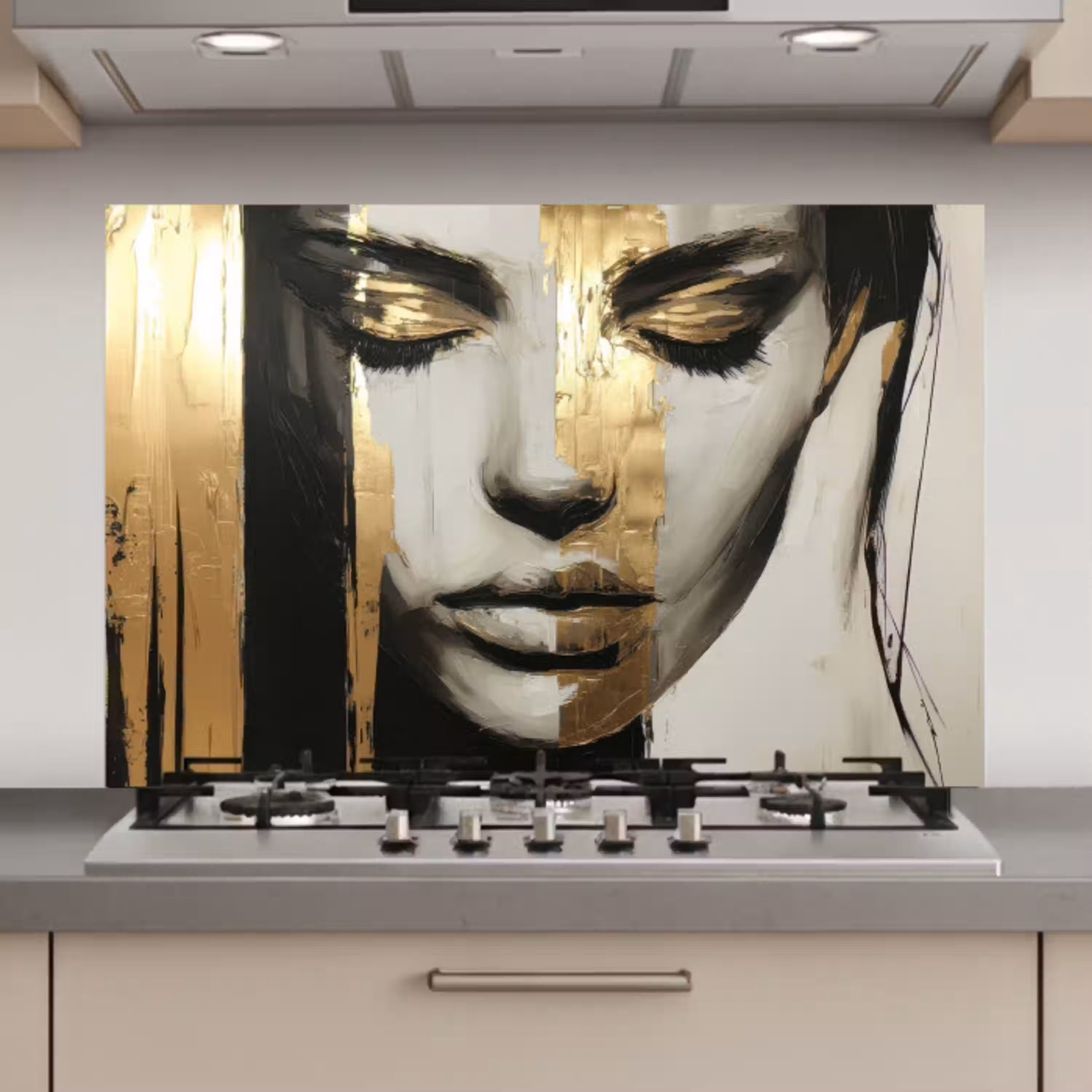Ogen - Gezicht - Goud - Strepen keuken achterwand spatscherm klein -3d_website