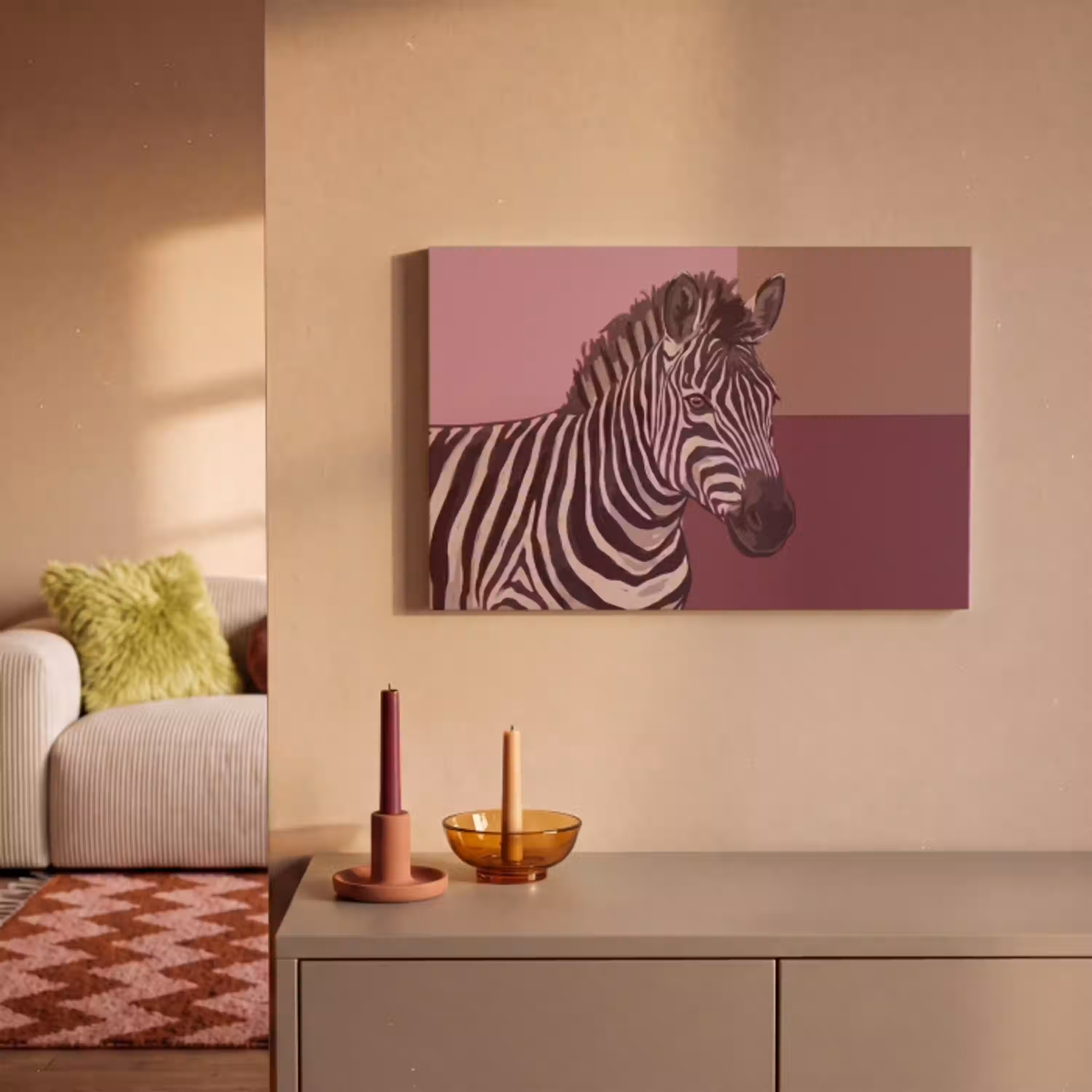 Dieren - Zebrahoofd - Wildlife - Modern - Bruin canvas 2cm klein -sfeer1