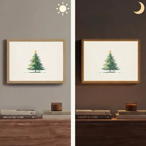 Kerstboom - Illustratie - Ster - Sneeuw Light Box met batterij (Wandlamp) middel -sfeer3