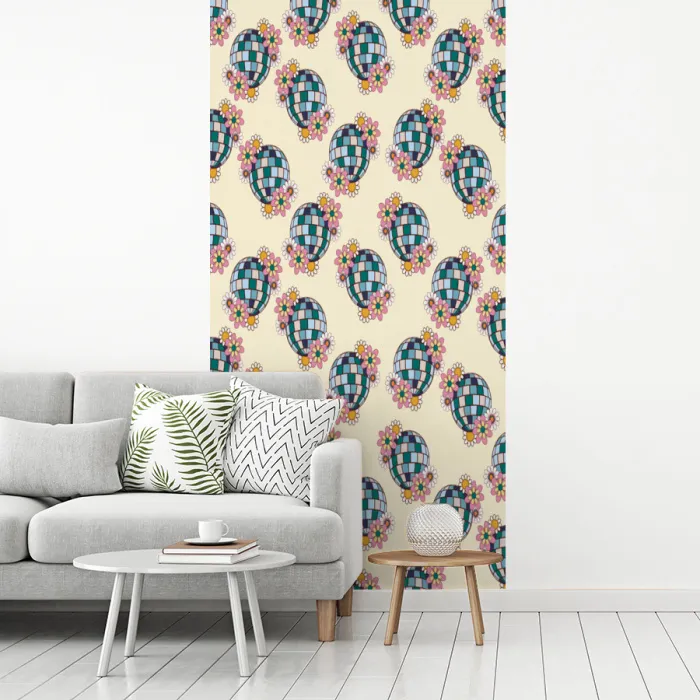 Retro - Disco - Bloemen - Discobal fotobehang vinyl groot 64 -woonkamer