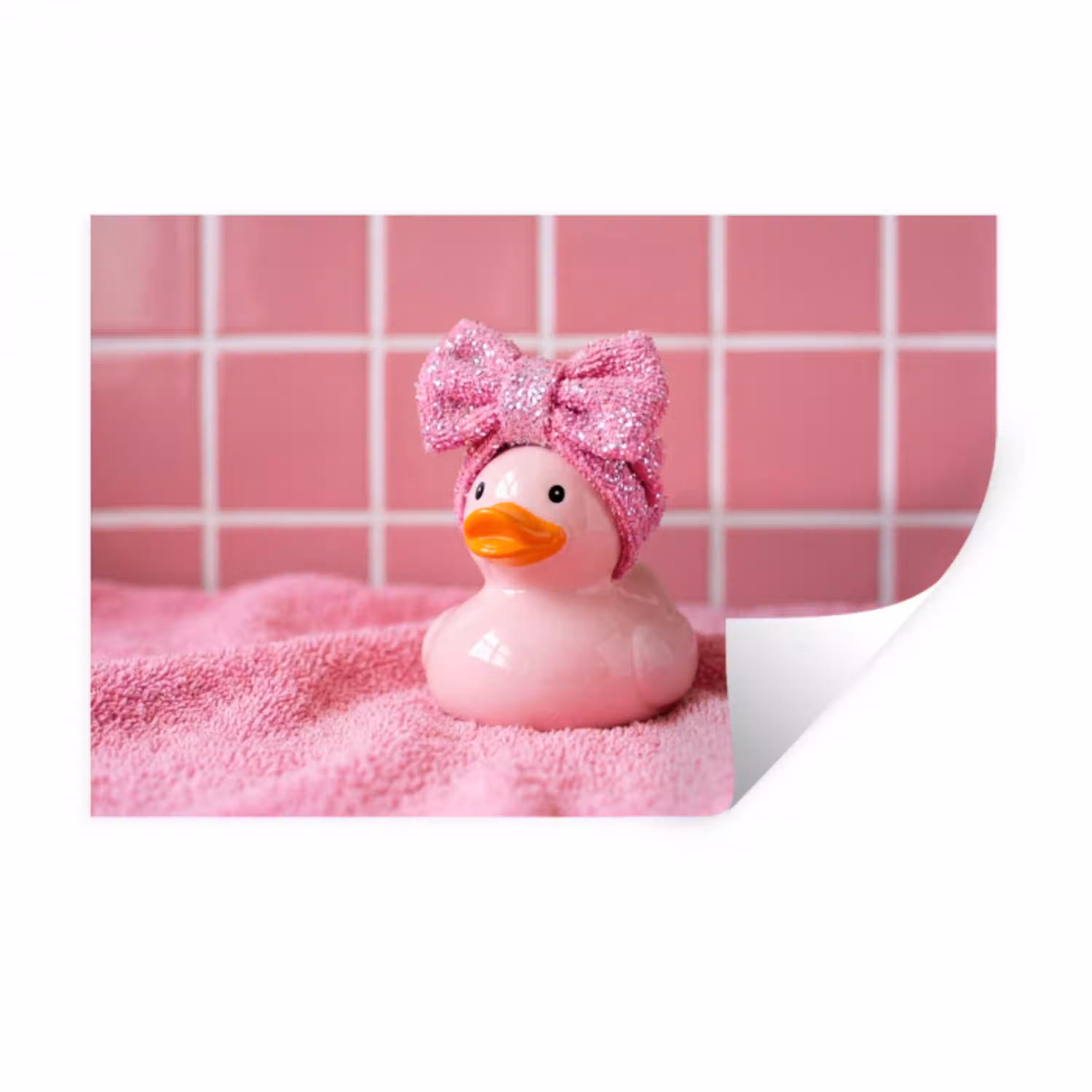 Badeend -Strik - Roze Muursticker klein -3d