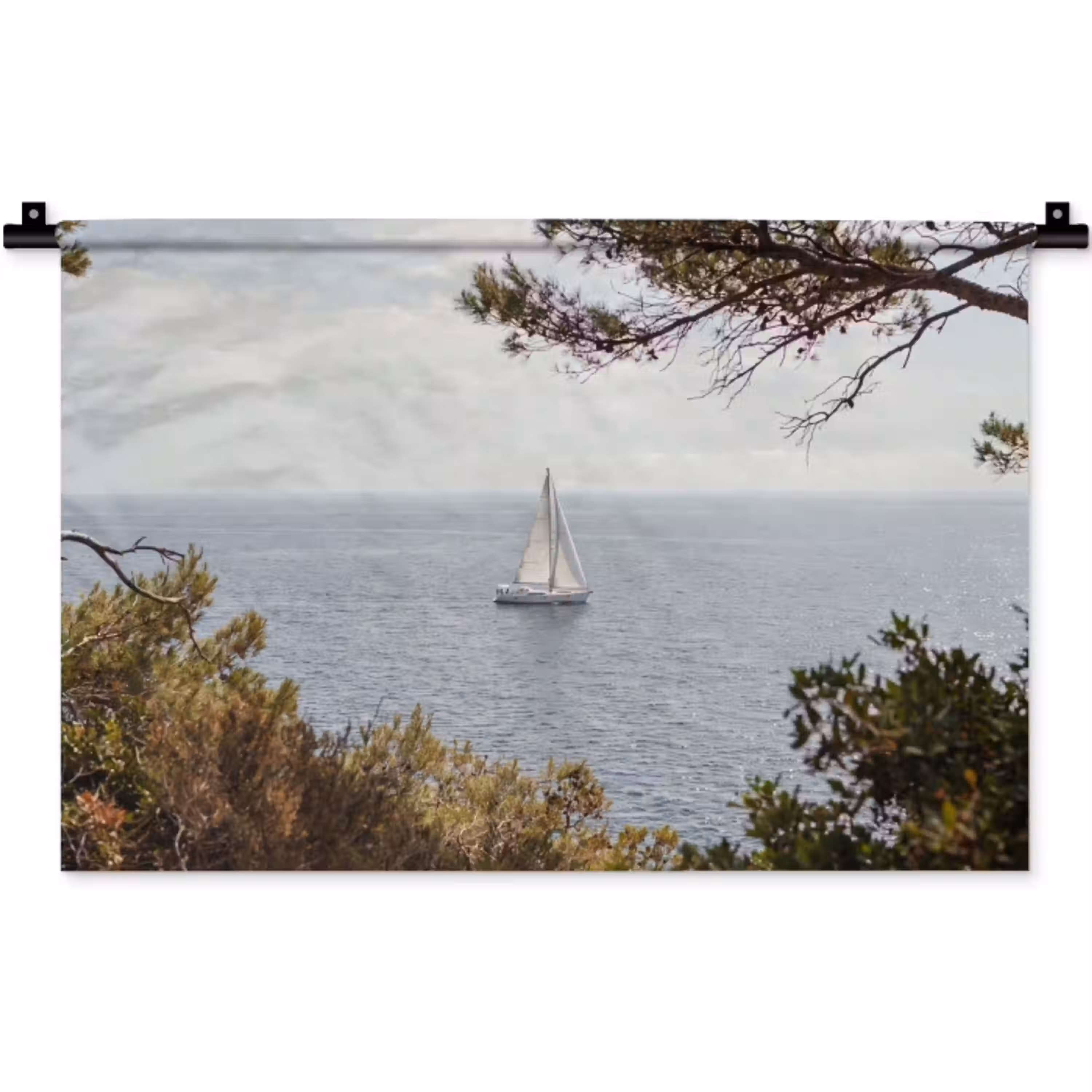 Zeilboot - bomen - water Wandkleed katoen klein -zz3d