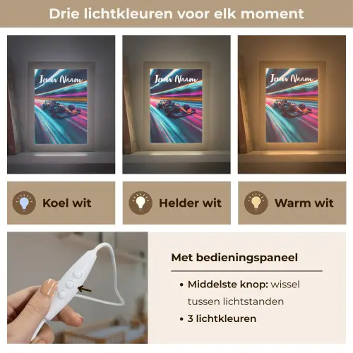 Formule 1 - Auto - Race - Jongens - Kleurrijk Light Box met kabel (Kinderlampje) klein -USP_lichtkleurNL