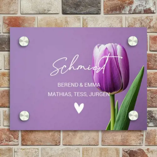 Paarse tulp - Sierlijk Naambord Rechthoek middel -sfeer3