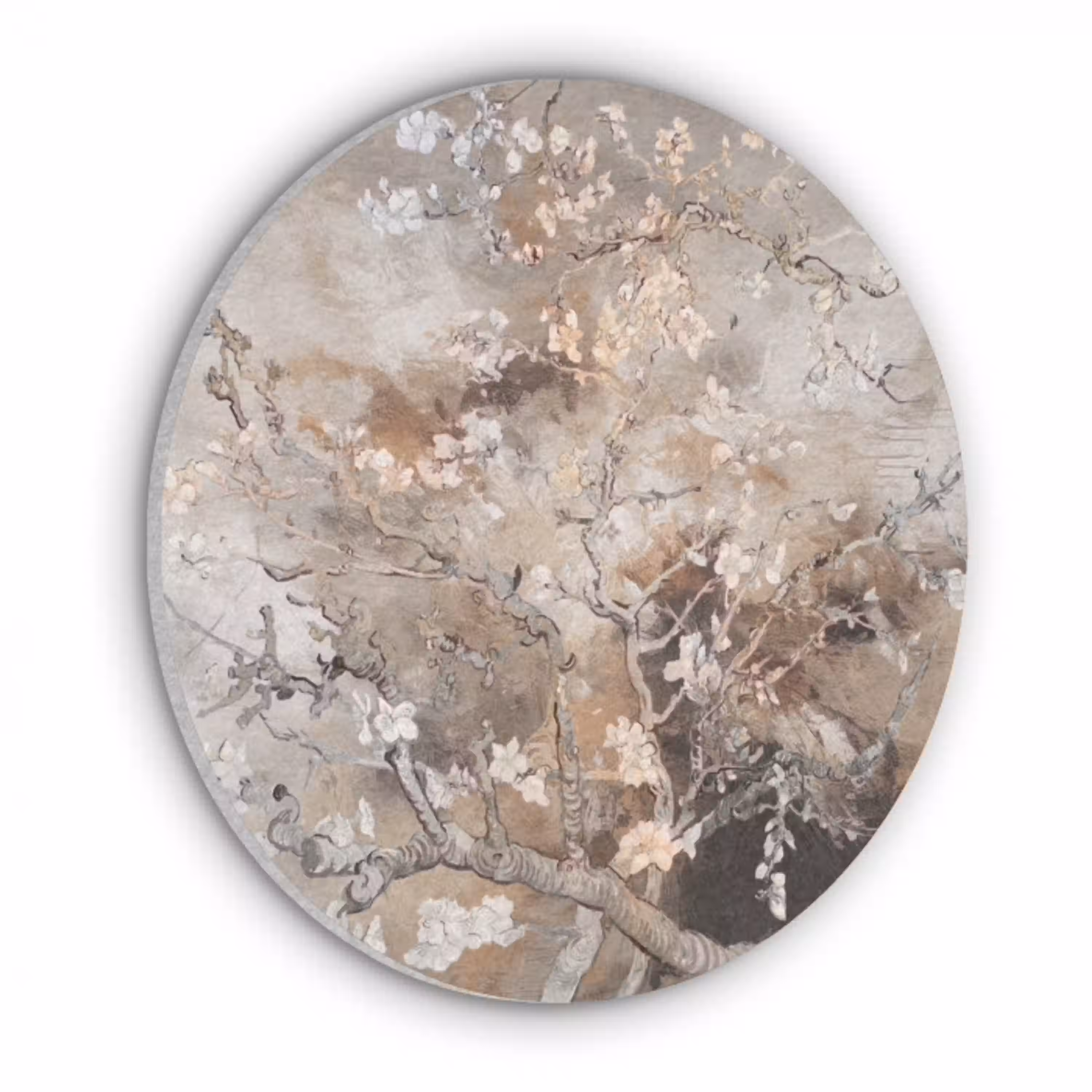 Amandelbloesem - Kunst - Van Gogh - Beige - Abstract Akoestische PET Vilt - Rond klein -3d