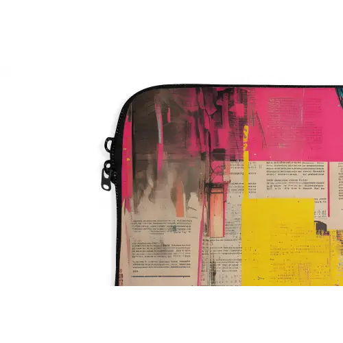 Vrouwengezicht - Krantenpapier - Abstract - Roze laptophoes neopreen klein -detail