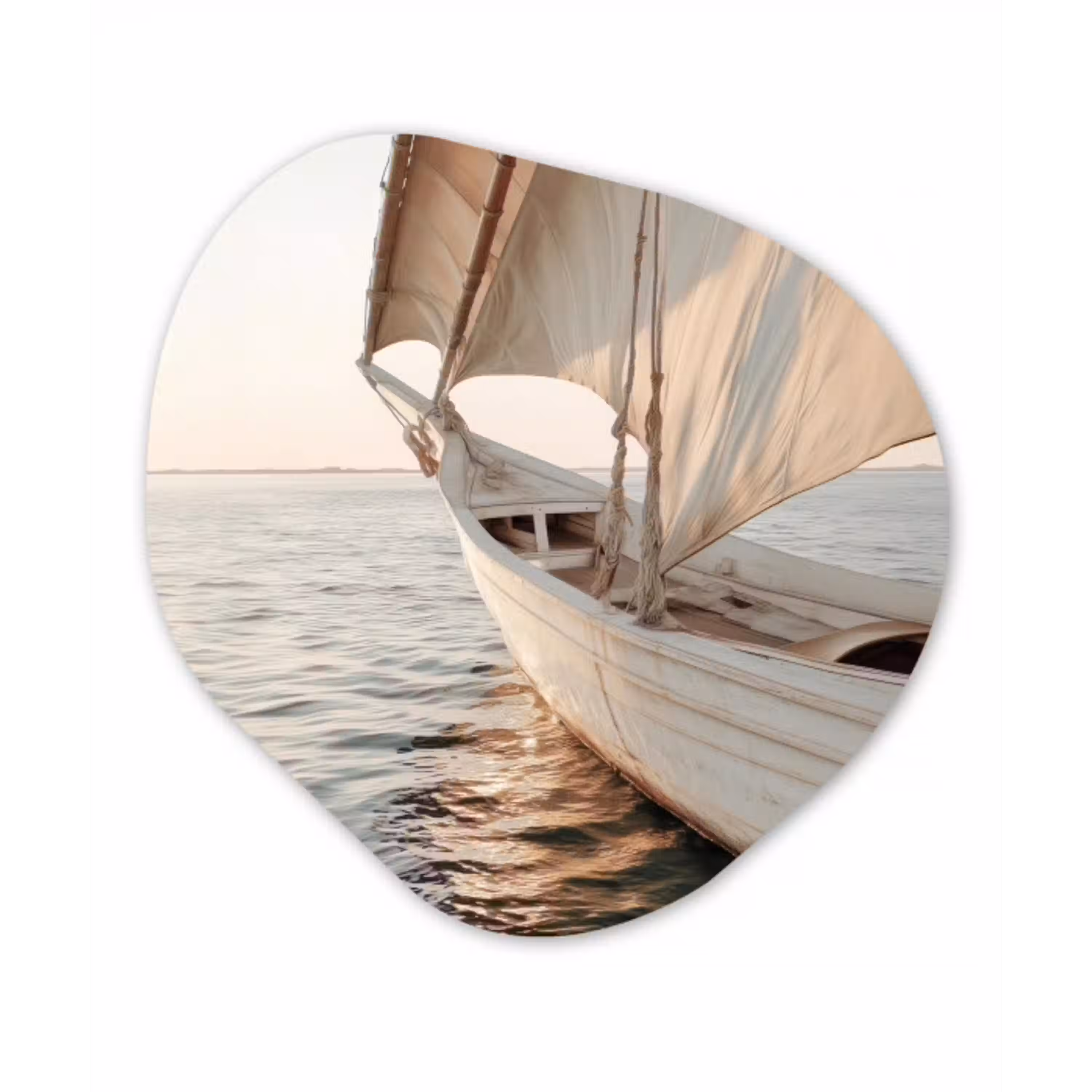 Zeilboot - Zee - Beige - Zon Wandcirkel Organisch Aluminium middel -3d
