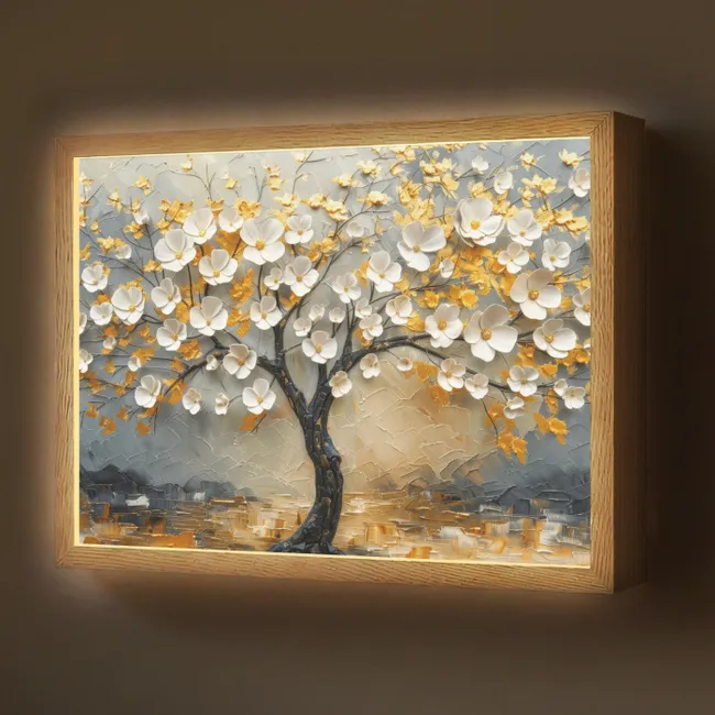 Lightbox - Wandlamp - Boom - Bloemen - Goud - Beige