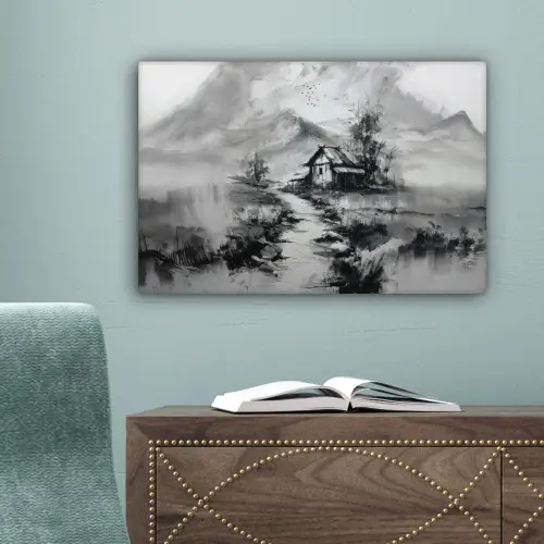 Hut - Grijs - Bergen - Mistig canvas 2cm klein -sfeer4