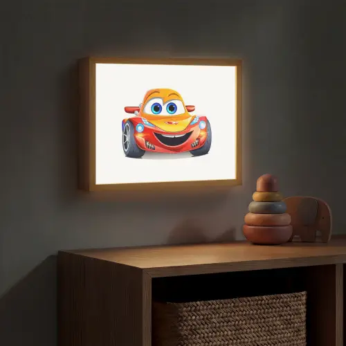 Raceauto - Oranje - Jongens - Kinderen - Auto Light Box met batterij (Wandlamp kind) middel -sfeer5_kind