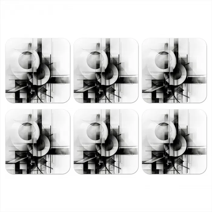 Abstract - Kunst - Modern - Zwart wit onderzetter kurk middel -3d