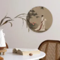 Vrouw - Azië - Kunst - Beige Wandcirkel kunststof plaat 5mm dik klein -sfeer4