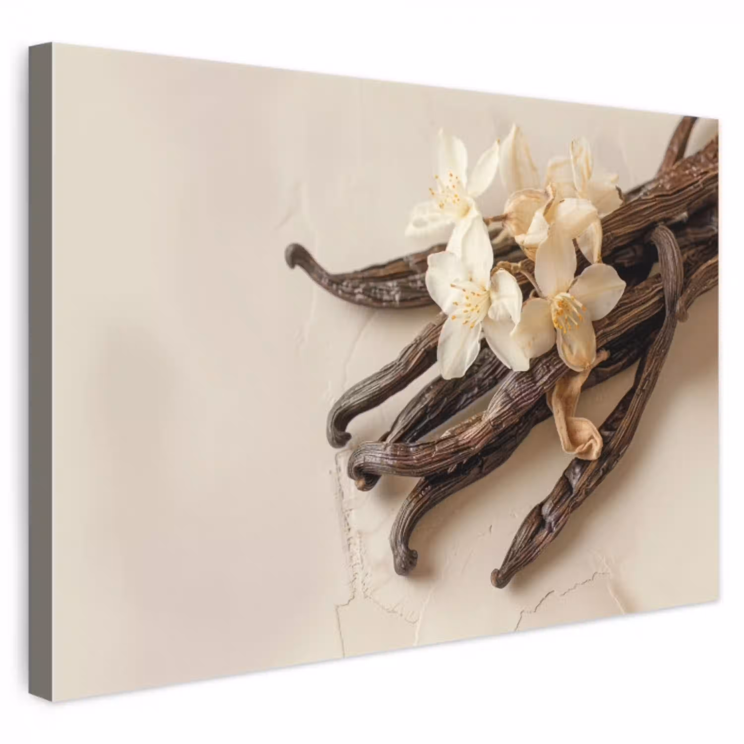 Vanille - Bloemen - Beige canvas 2cm klein -3d