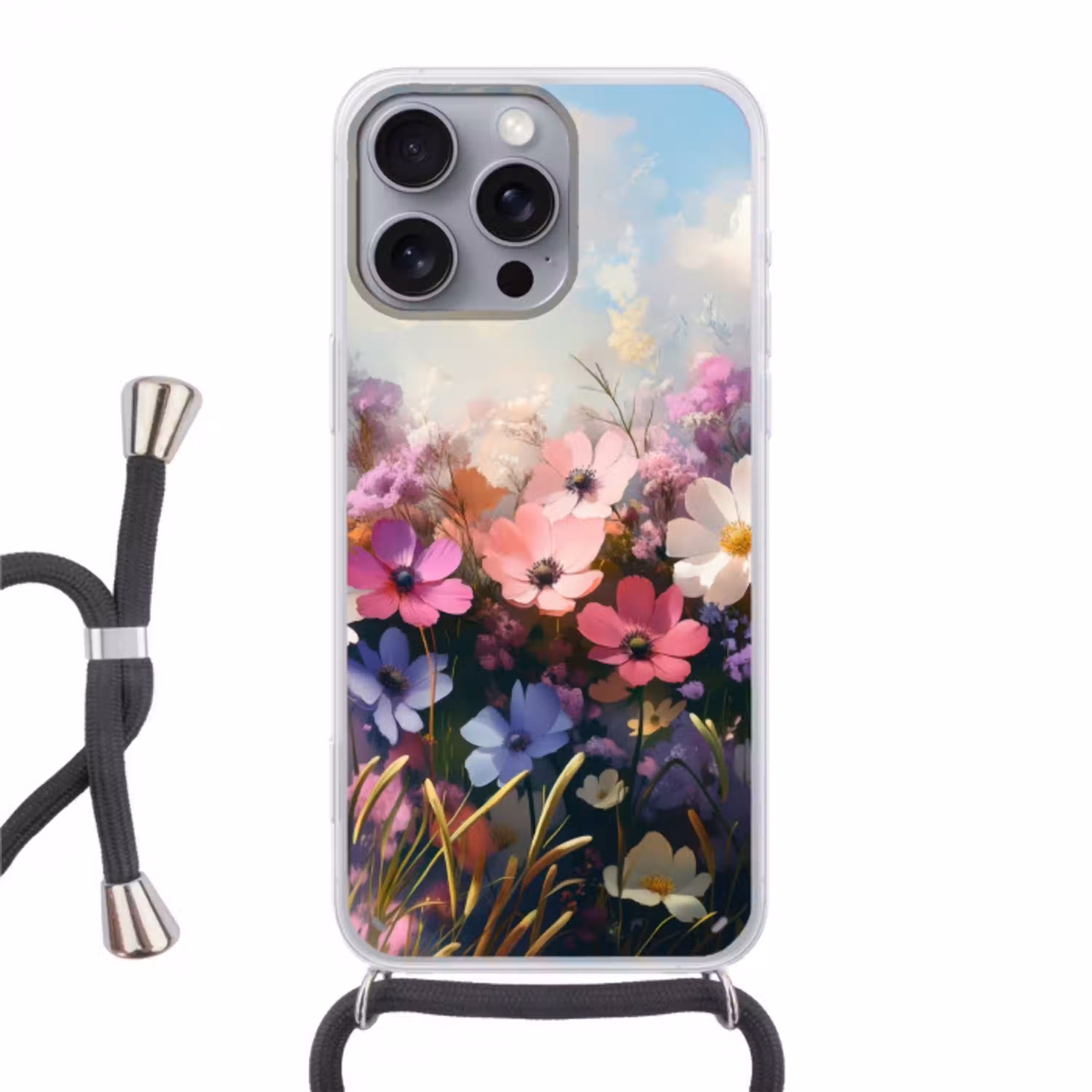 Bloemen - Kleurrijk - Bloei Hoesje iPhone 16 Pro Max met koord klein -3d