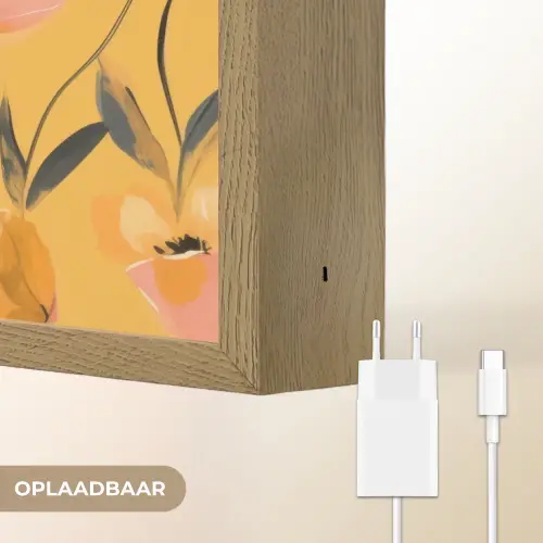 Bloemen - Geschilderd - Geel Light Box met batterij (Wandlamp) middel -USP_websiteoplaadbaarNL
