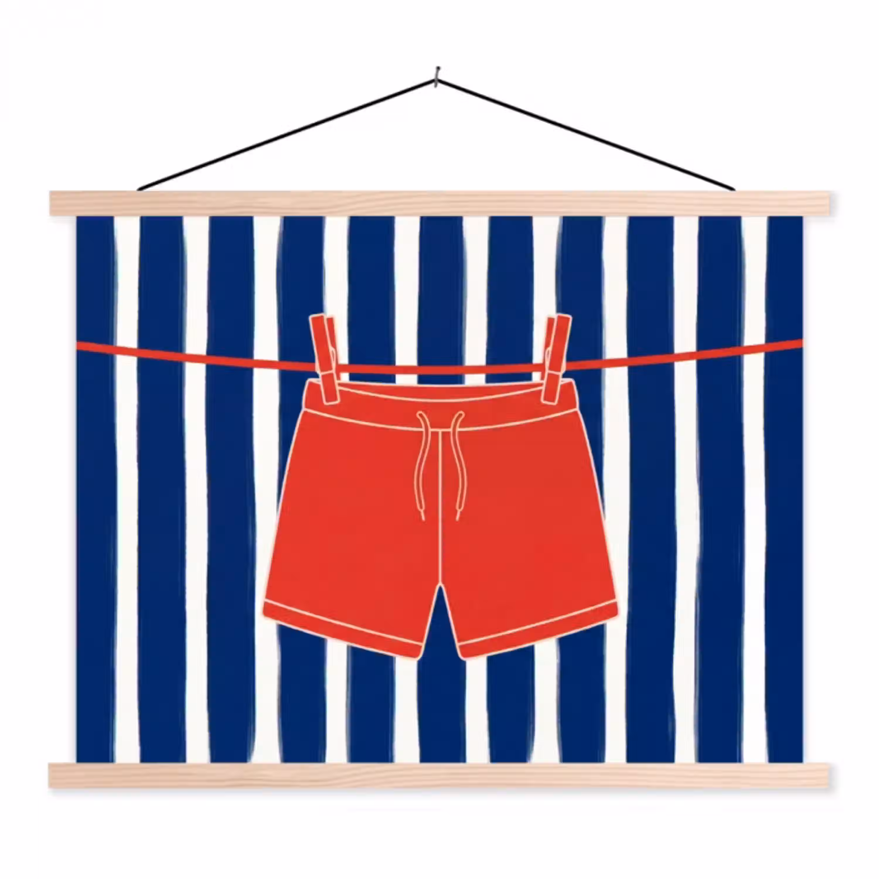 Shorts - Waslijn - Zomer - Illustratie - Rood textielposter latten blank klein -3d