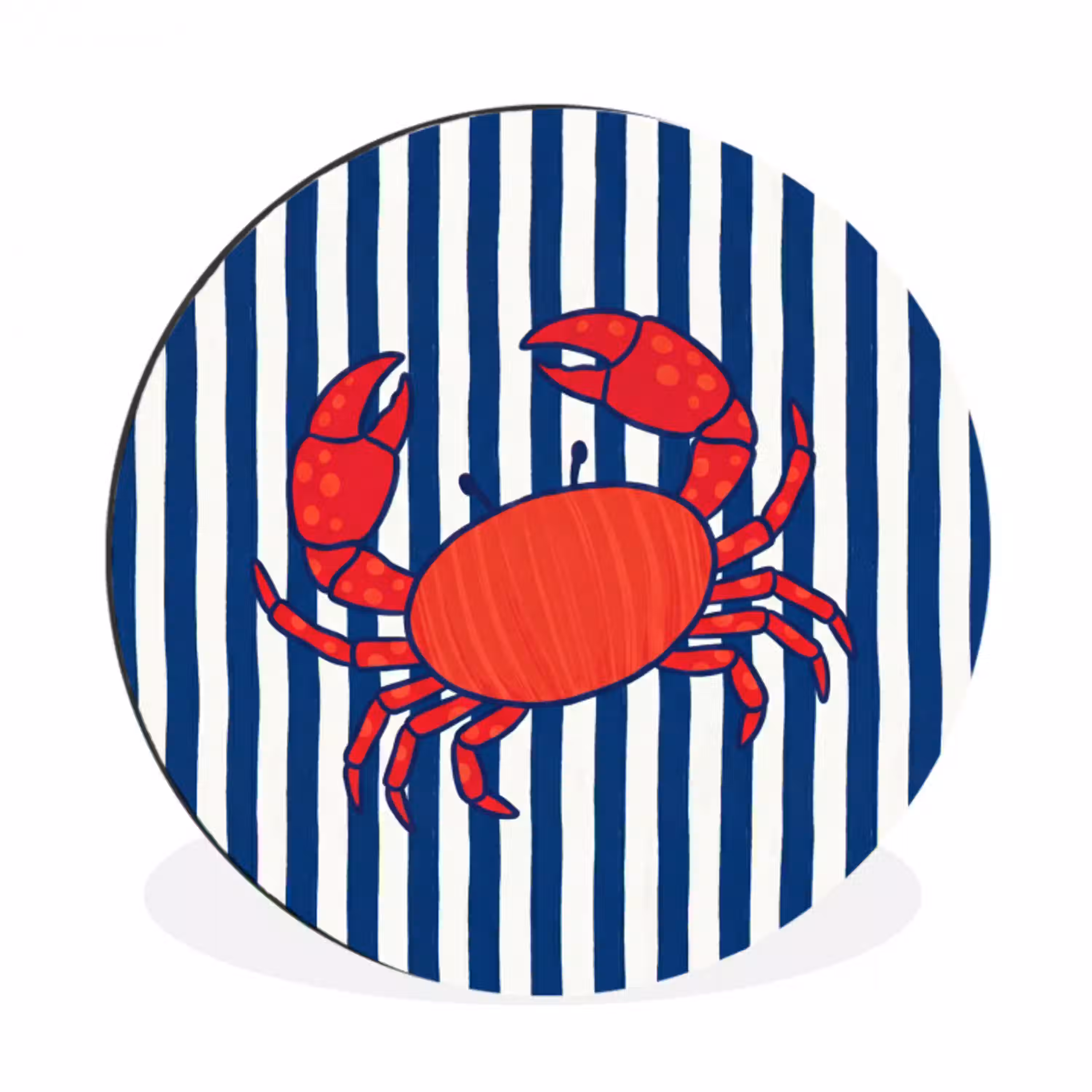 Krab - Strepen - Zeeleven - Illustratie - Rood Wandcirkel aluminium klein -3d