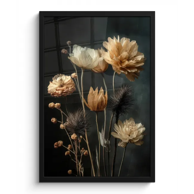 Poster met lijst - Boeket - Bloemen - Licht - Zwart