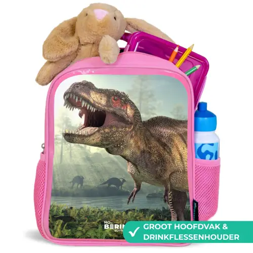 Thijs Tyrannosaurus Kinderrugzak - Roze middel -inhoud_NL
