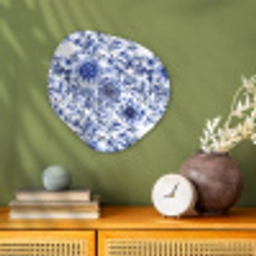 Bloemen - Blauw - Patroon - Wit Wandcirkel Organisch Forex 3mm klein 629 -sfeer2