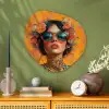 Vrouw - Bloemen - Aesthetic - Oranje Wandcirkel Organisch Plexiglas middel -sfeer2