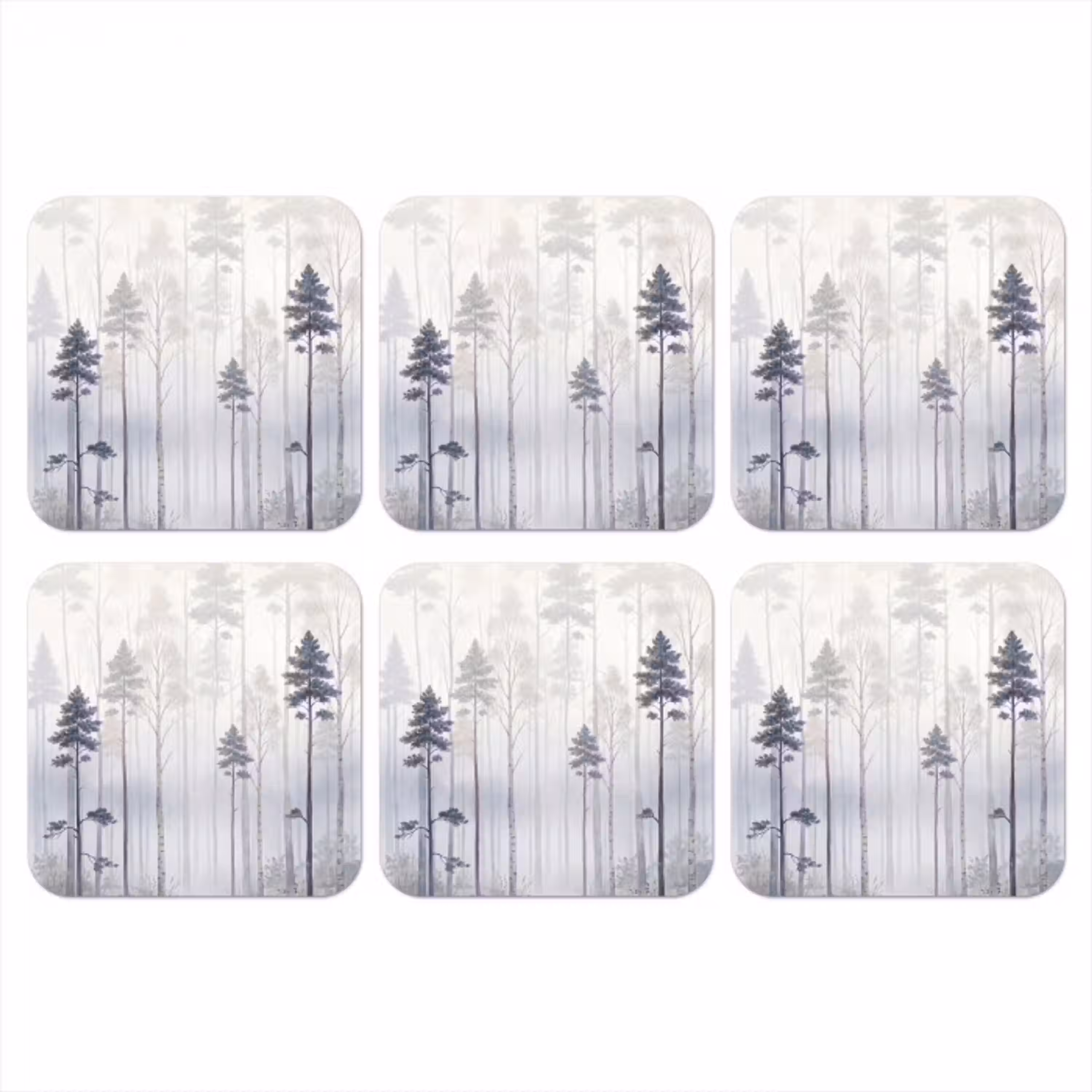 Bos - Bomen - Mist - Natuur - Illustratie - Grijs onderzetter kurk middel -3d
