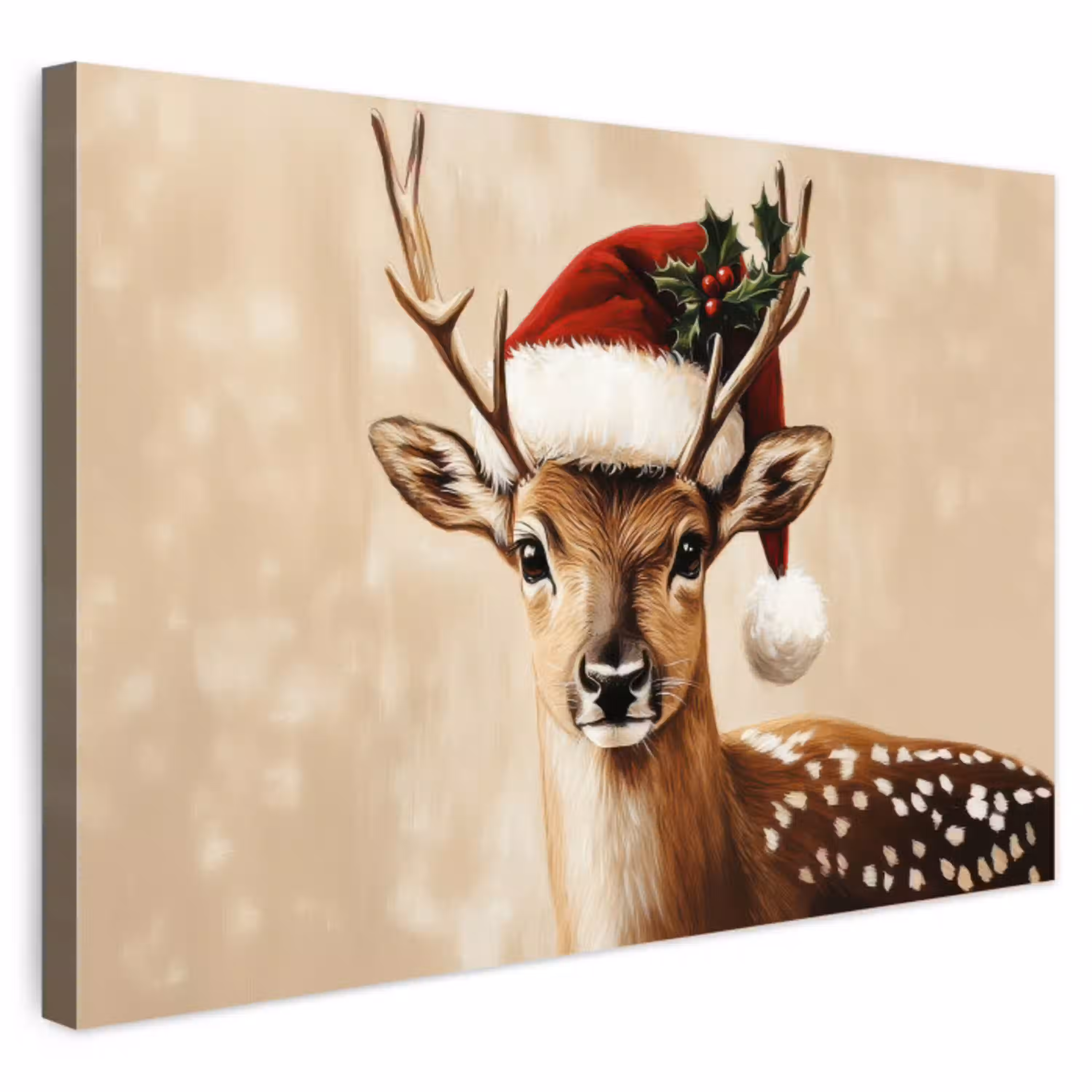 Kerst - Hert - Gewei - Rood Tuinposter op houten frame 2 cm dik klein -3d
