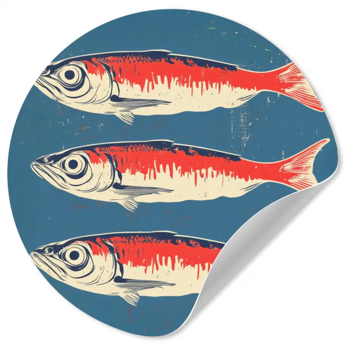 Vissen - Rood - Blauw Wandcirkel behangsticker klein -3d
