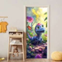 Dino - Paars - Baby - Dinosaurus deurposter klein -sfeer4
