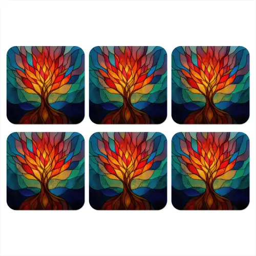 Sierglas - Boom - Rood - Vlakken onderzetter kurk middel -3d
