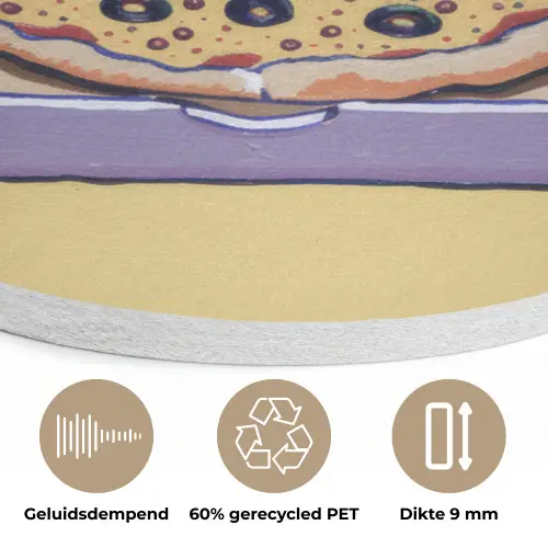 Pizza - Doos - Salami - Illustratie Akoestische PET Vilt - Rond klein -closeup_NL