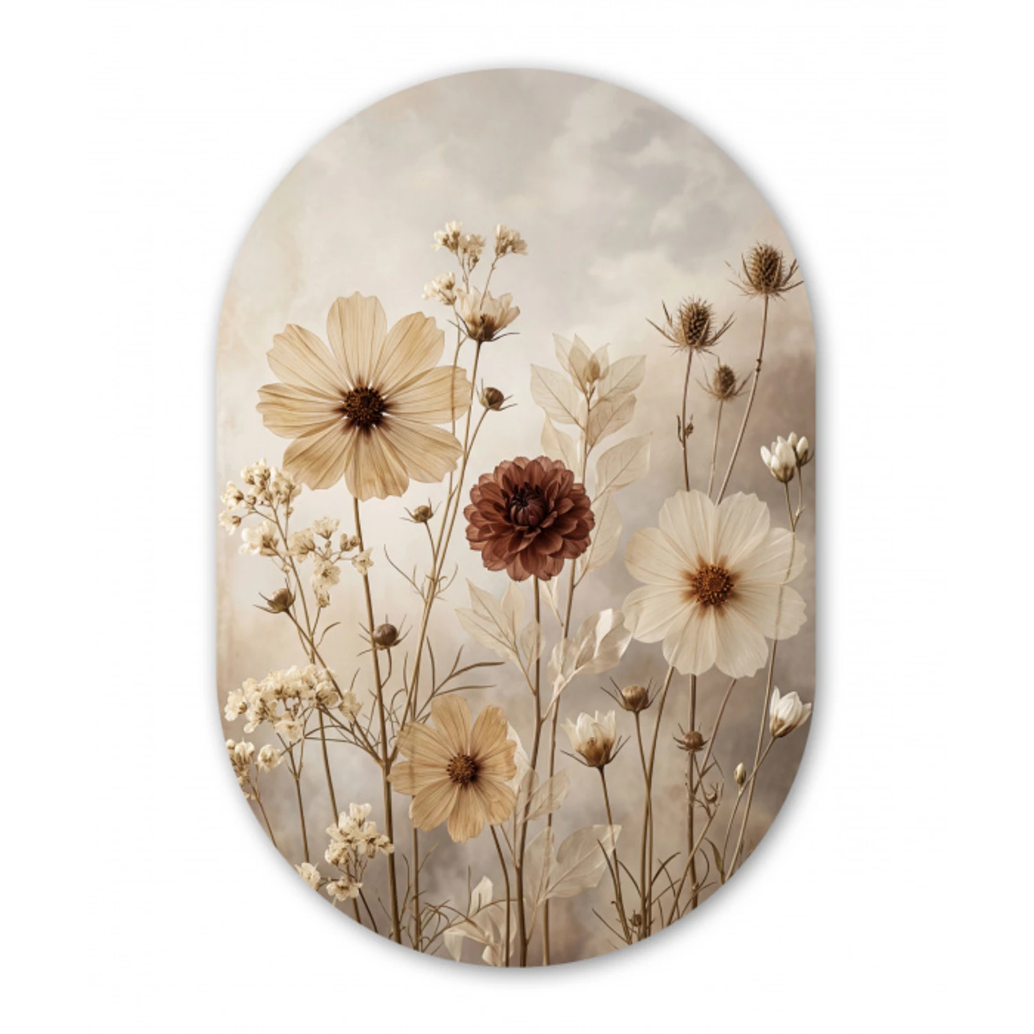 Wilde bloemen - Botanisch - Vintage - Natuur - Rustiek Wandcirkel Ovaal Forex klein -3d