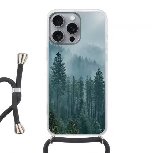 Naaldwoud - Bergen - Mist Hoesje iPhone 16 Pro Max met koord klein -3d