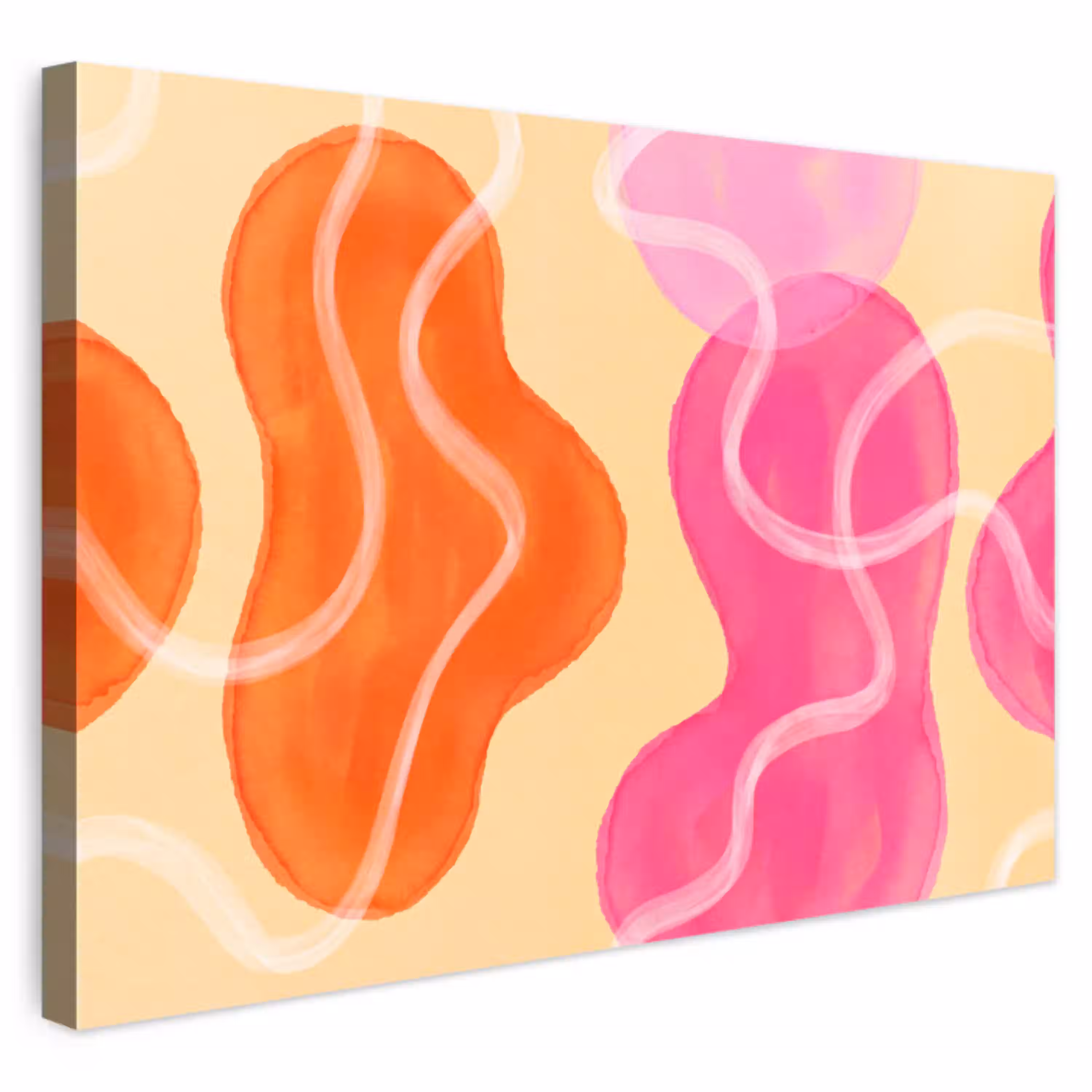 Abstract - Aquarel - Organisch - Oranje - Roze Tuinposter op houten frame 2 cm dik klein -3d