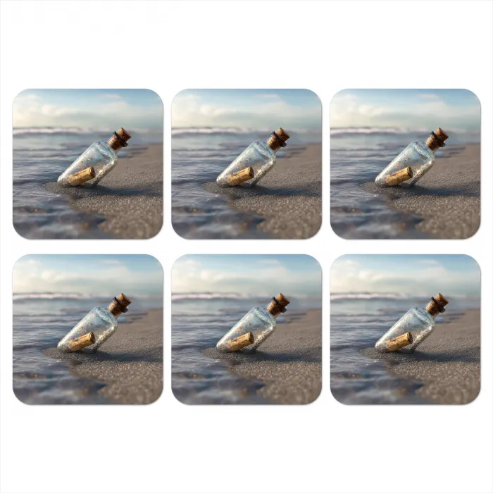 Glazenfles - Post - Zee - Zand onderzetter kurk middel -3d