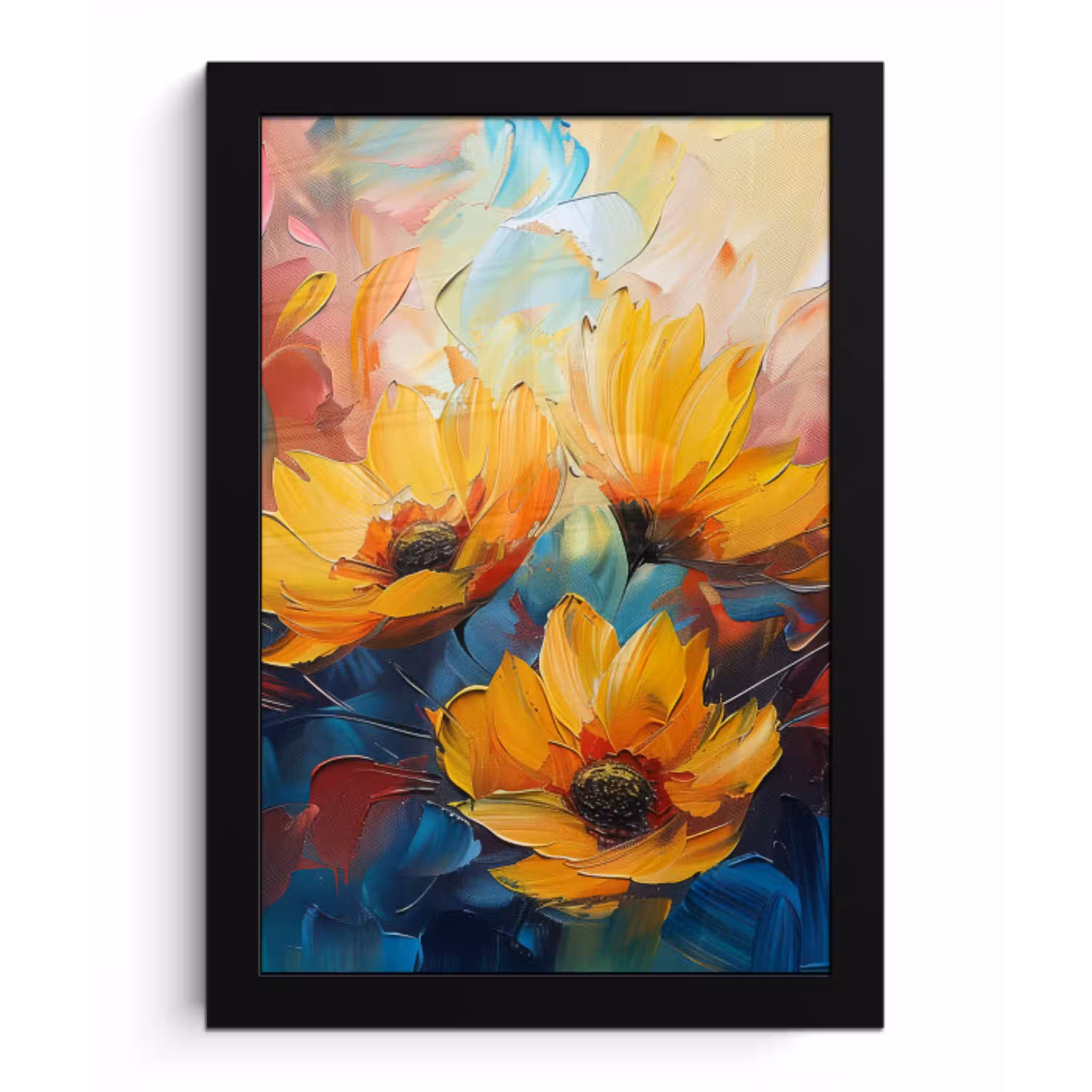 Bloemen - Dahlia - Kunst - Oranje - Watercolor fotolijst zwart zonder passe partout klein -3d