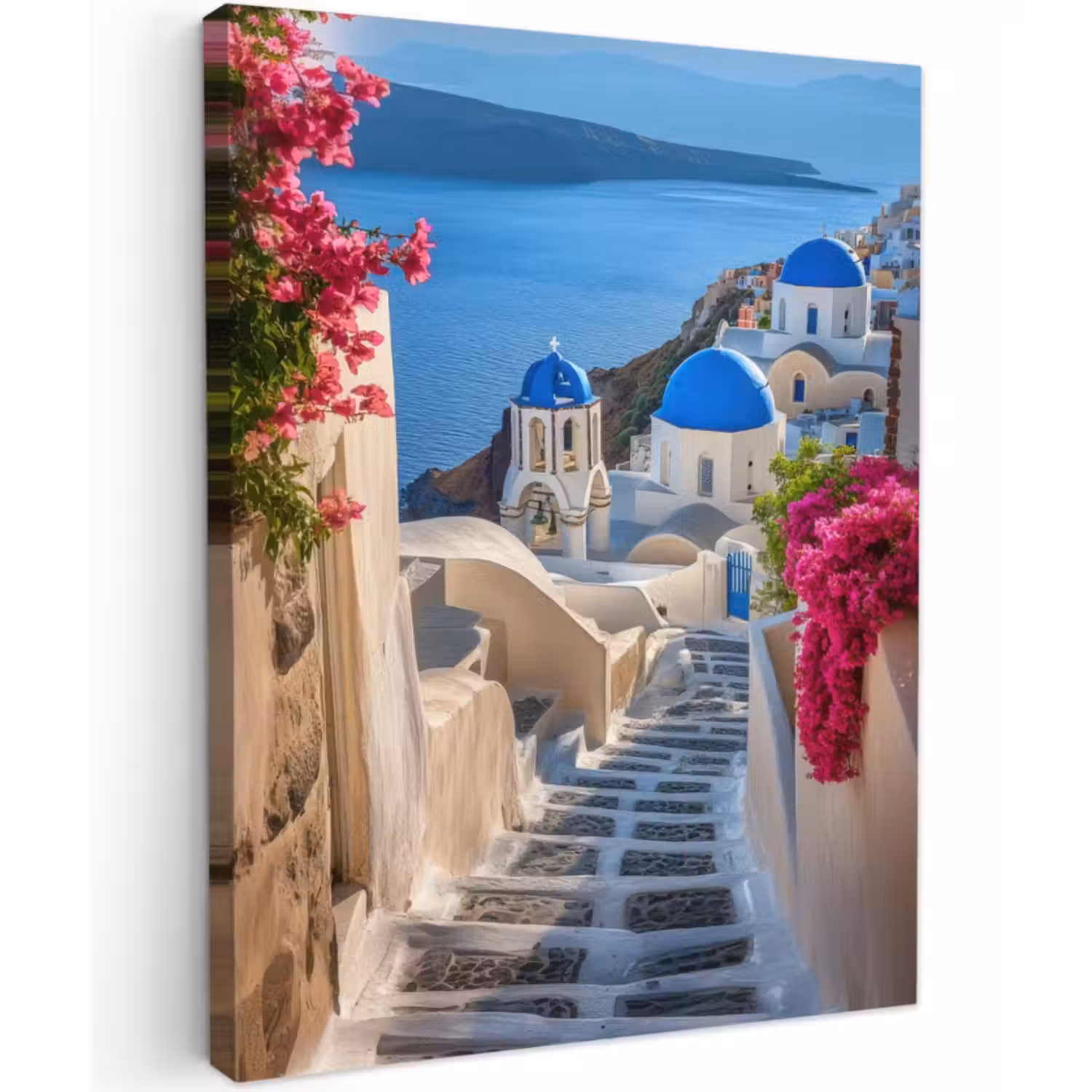 Canvas schilderij - Santorini - Bloemen - Griekenland