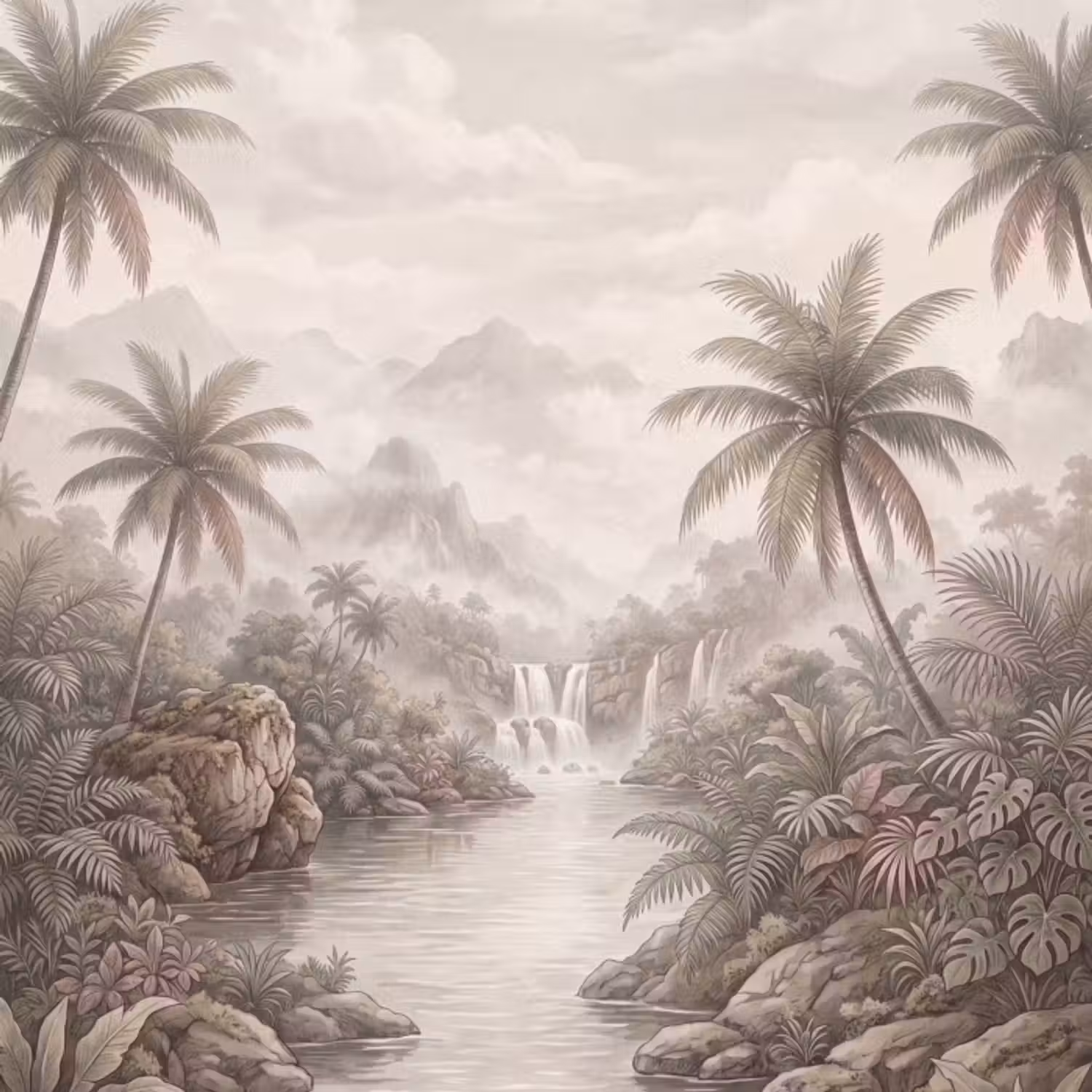 Tapete - Dschungel - Wasserfälle - Tropisch - Illustration