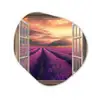 Doorkijk - Lavendel - Landschap - Bloemen - Paars Wandcirkel Organisch Aluminium middel -3d