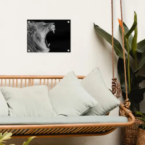 Dieren - Leeuw - Zwart - Wit - Portret tuinposter los doek klein -sfeer7