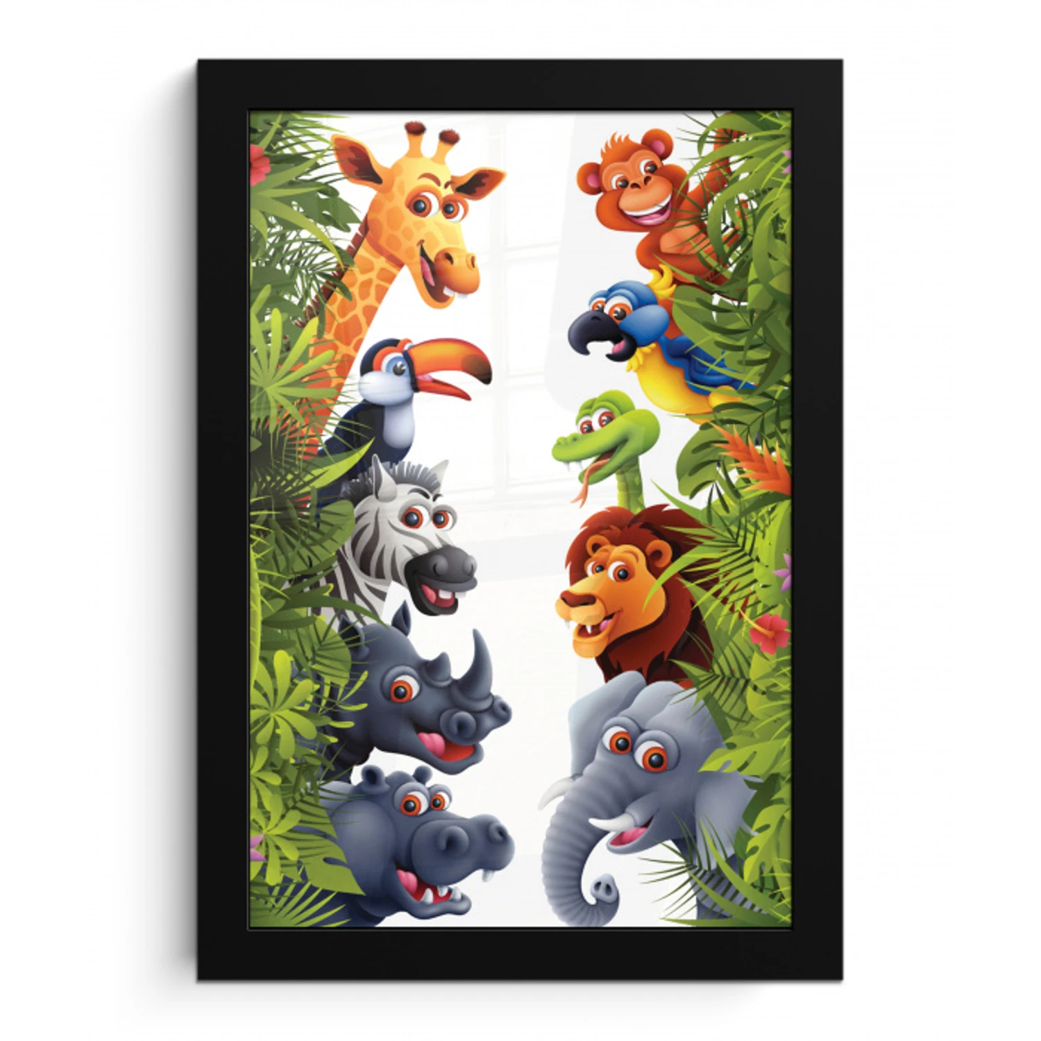 Jungle - Dieren - Jongens - Meisjes - Giraf - Olifant - Kids fotolijst zwart zonder passe partout klein -3d