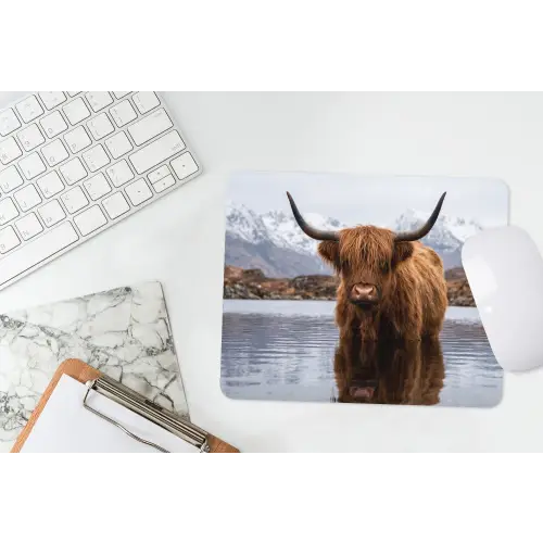 Schotse hooglander - Bruin - Water muismat rubber klein -witbureau