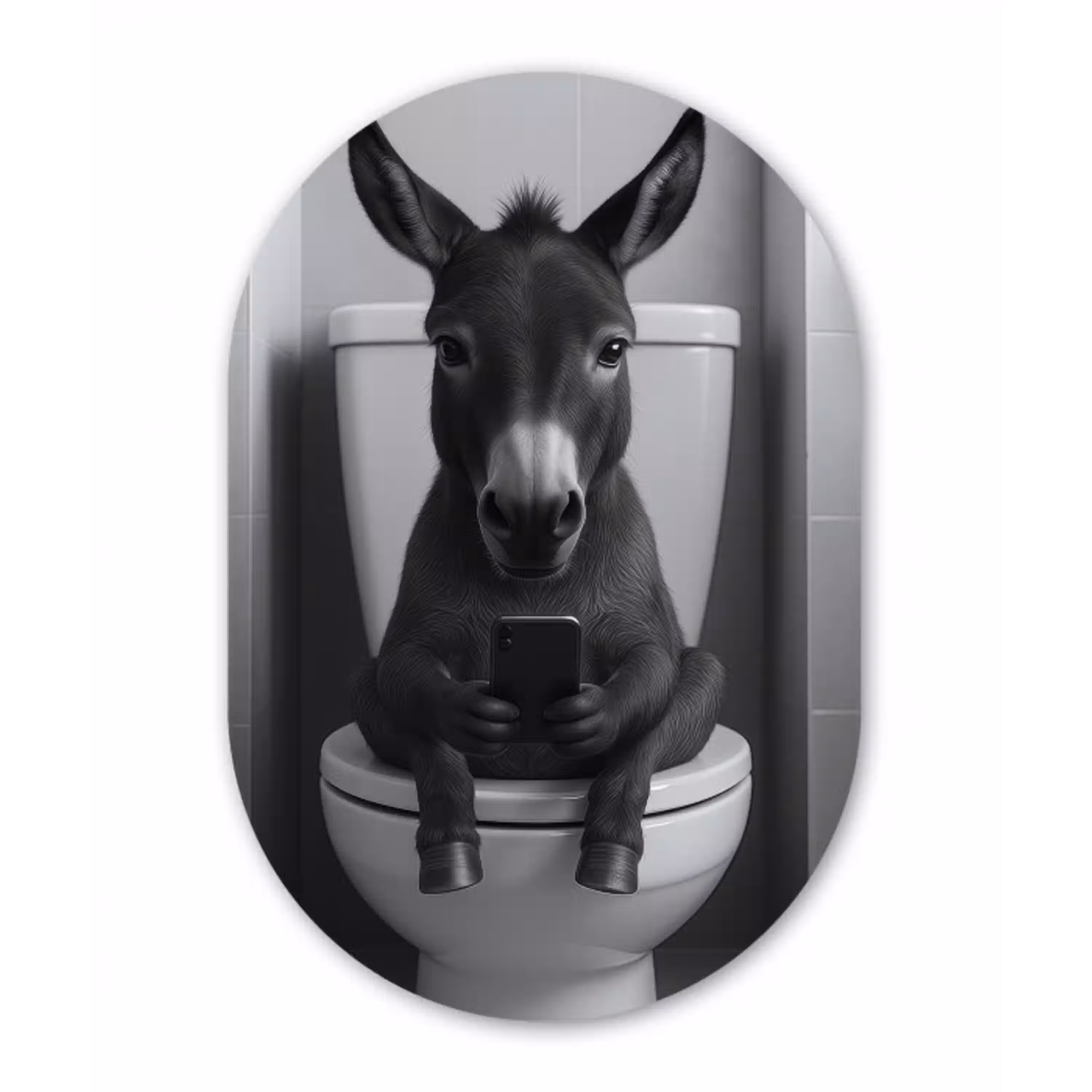 Ezel - Telefoon - Toilet - Zwart - Wit Wandcirkel Ovaal Aluminium middel -3d