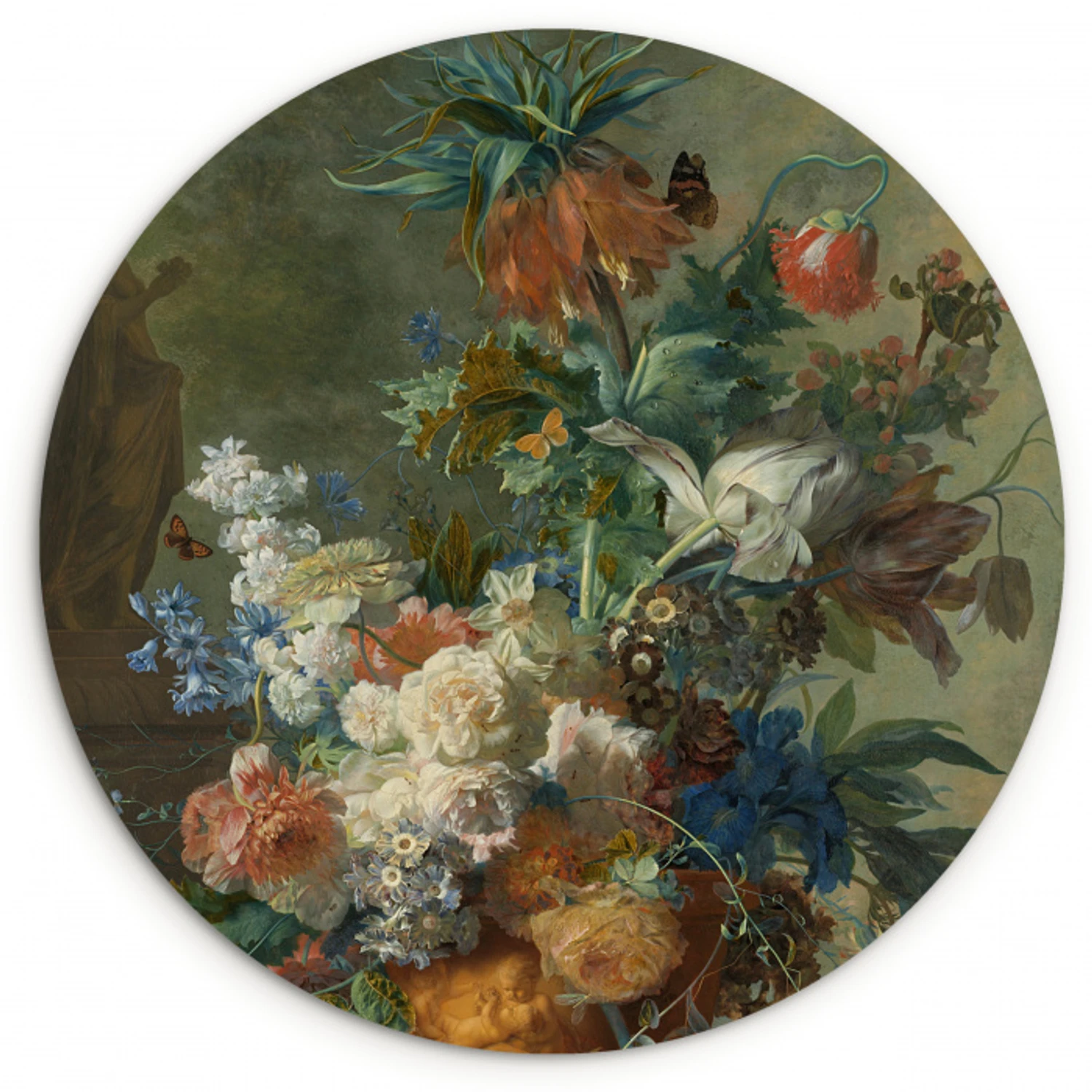 Stilleven met bloemen - Schilderij van Jan van Huysum Wandcirkel kunststof plaat 5mm dik klein -3d