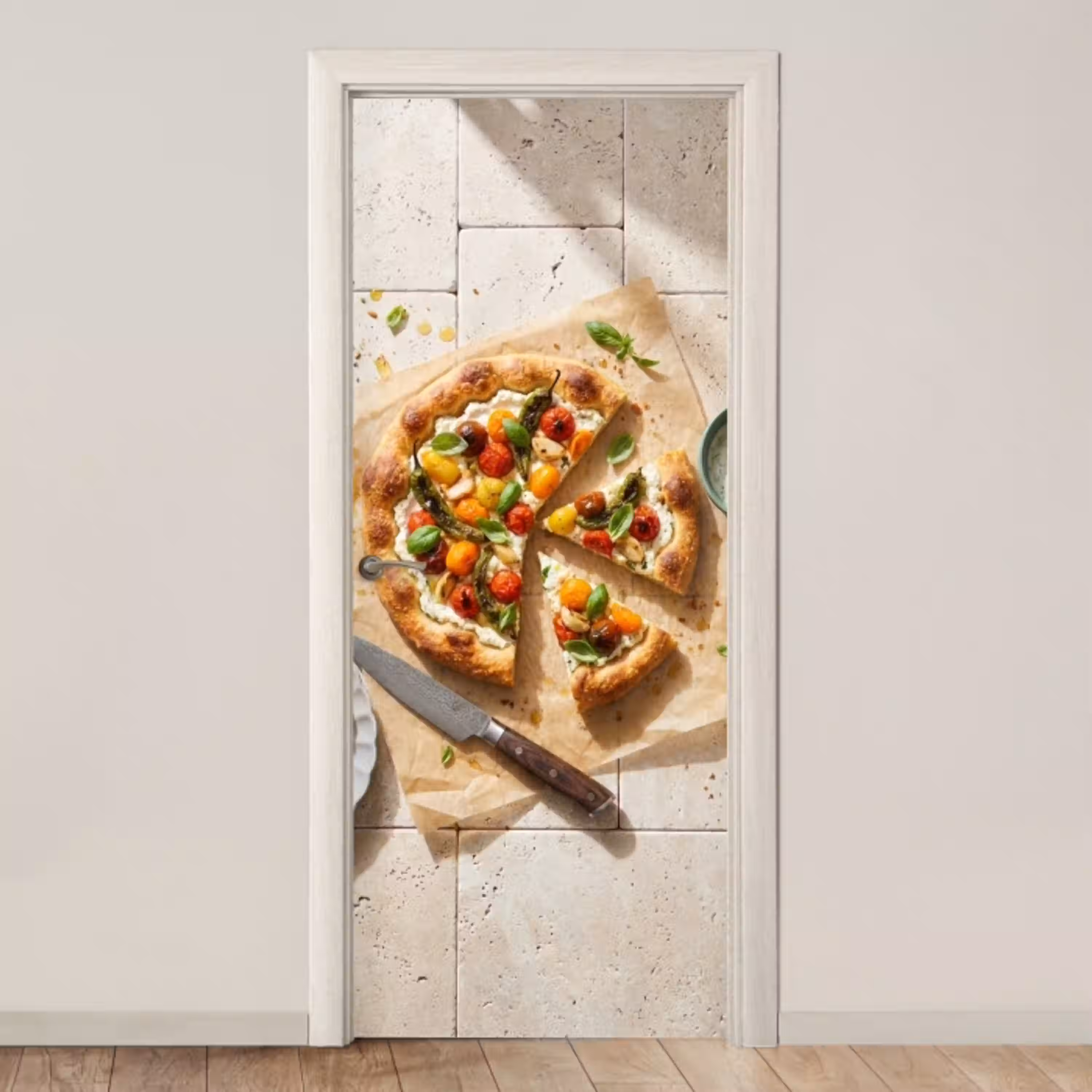 Eten - Tomaten - Basilicum - Maaltijd - Vers deurposter klein -3d_beige