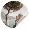 Kust - Klif - Boom - Gebouw Wandcirkel behangsticker klein -3d