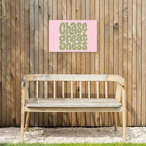 Chase greatness - Groen - Roze - Retro Tuinposter op houten frame 2 cm dik klein -sfeer4